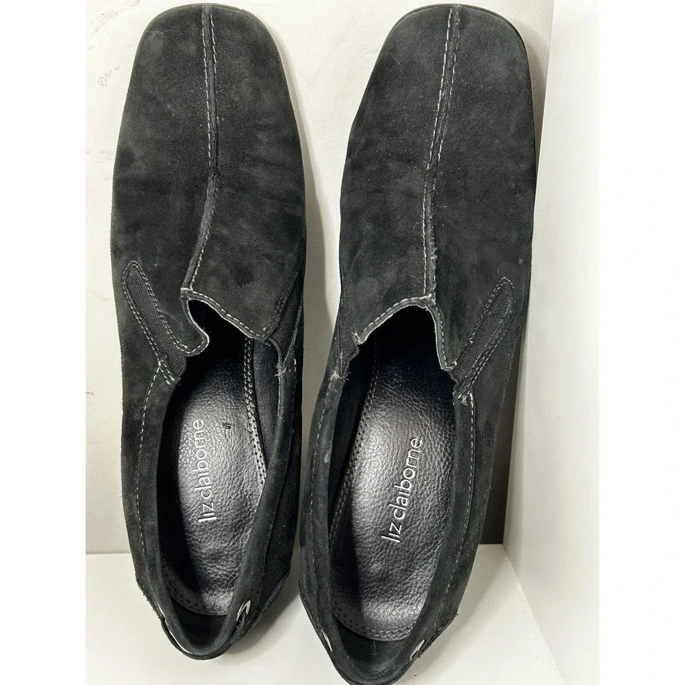 Liz Claiborne Boots‎ Womens 8 1/2 Anandale Low Ankle Bootie Black Suede Heels - Picture 5 of 7